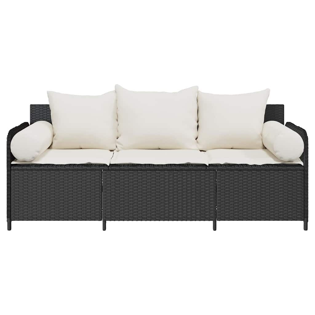 vidaXL Tuinbank 3-zits met kussens poly rattan zwart