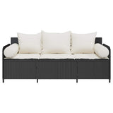 vidaXL Tuinbank 3-zits met kussens poly rattan zwart