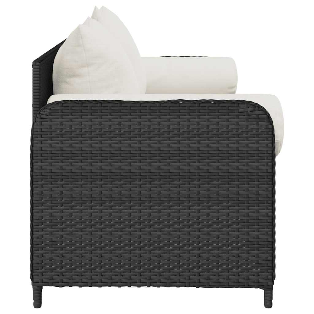 vidaXL Tuinbank 3-zits met kussens poly rattan zwart