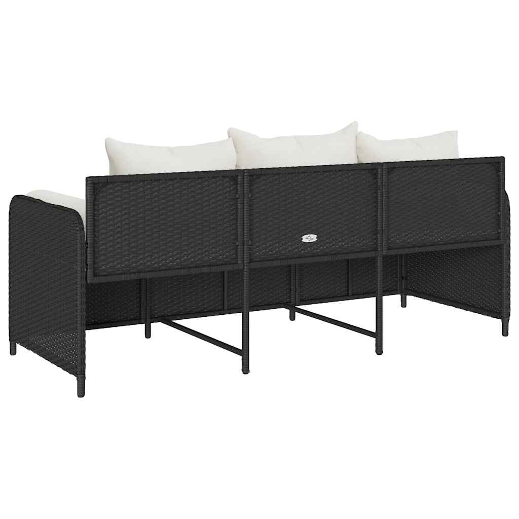 vidaXL Tuinbank 3-zits met kussens poly rattan zwart