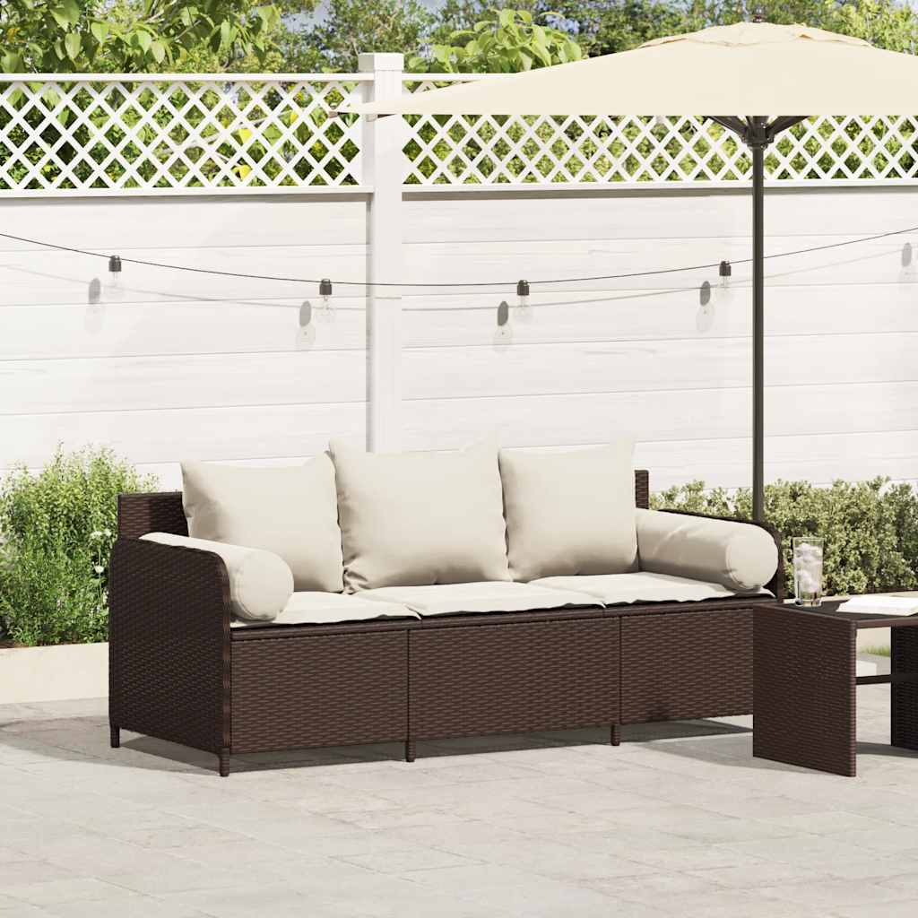 vidaXL Tuinbank 3-zits met kussens poly rattan zwart