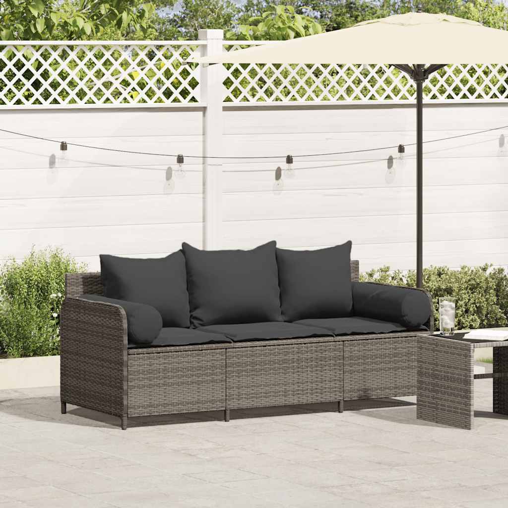 vidaXL Tuinbank 3-zits met kussens poly rattan zwart