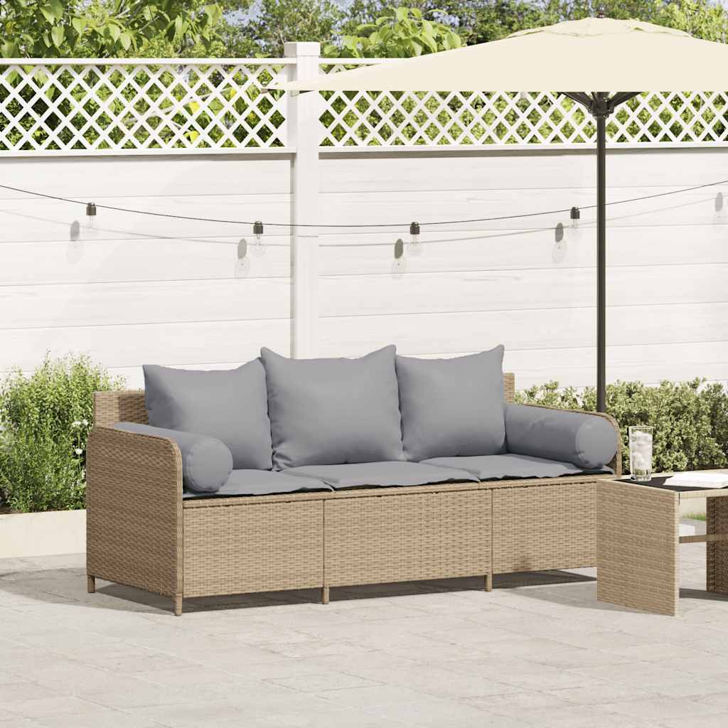 vidaXL Tuinbank 3-zits met kussens poly rattan zwart