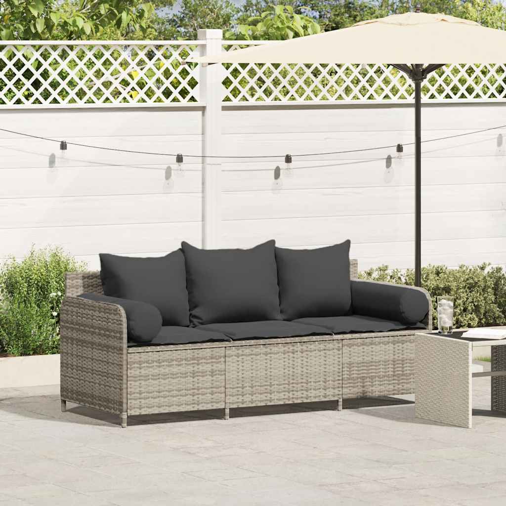 vidaXL Tuinbank 3-zits met kussens poly rattan zwart