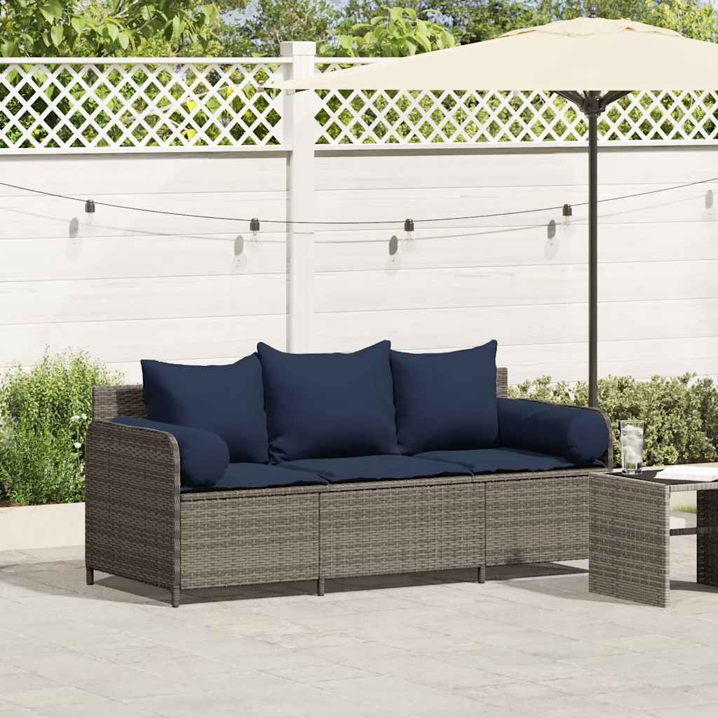 vidaXL Tuinbank 3-zits met kussens poly rattan zwart