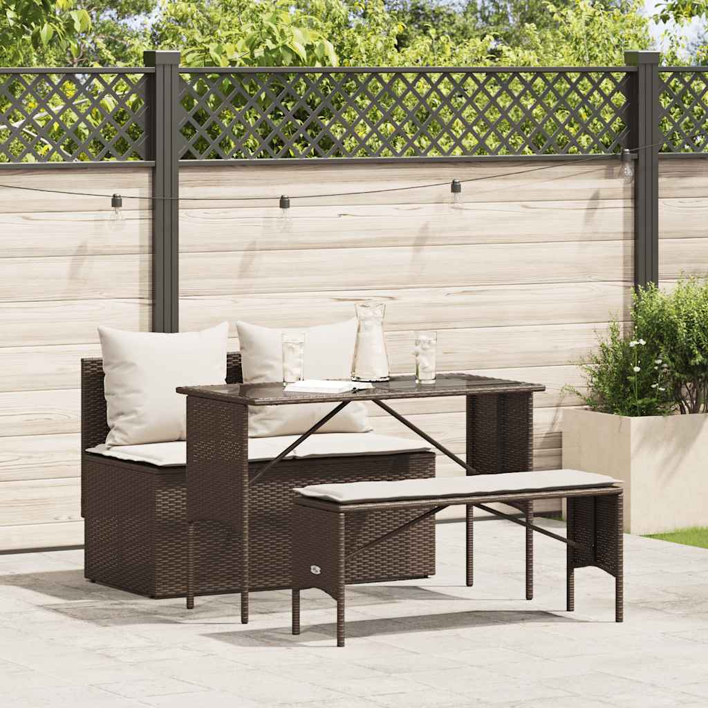 vidaXL 3-delige Tuinset met kussens poly rattan zwart