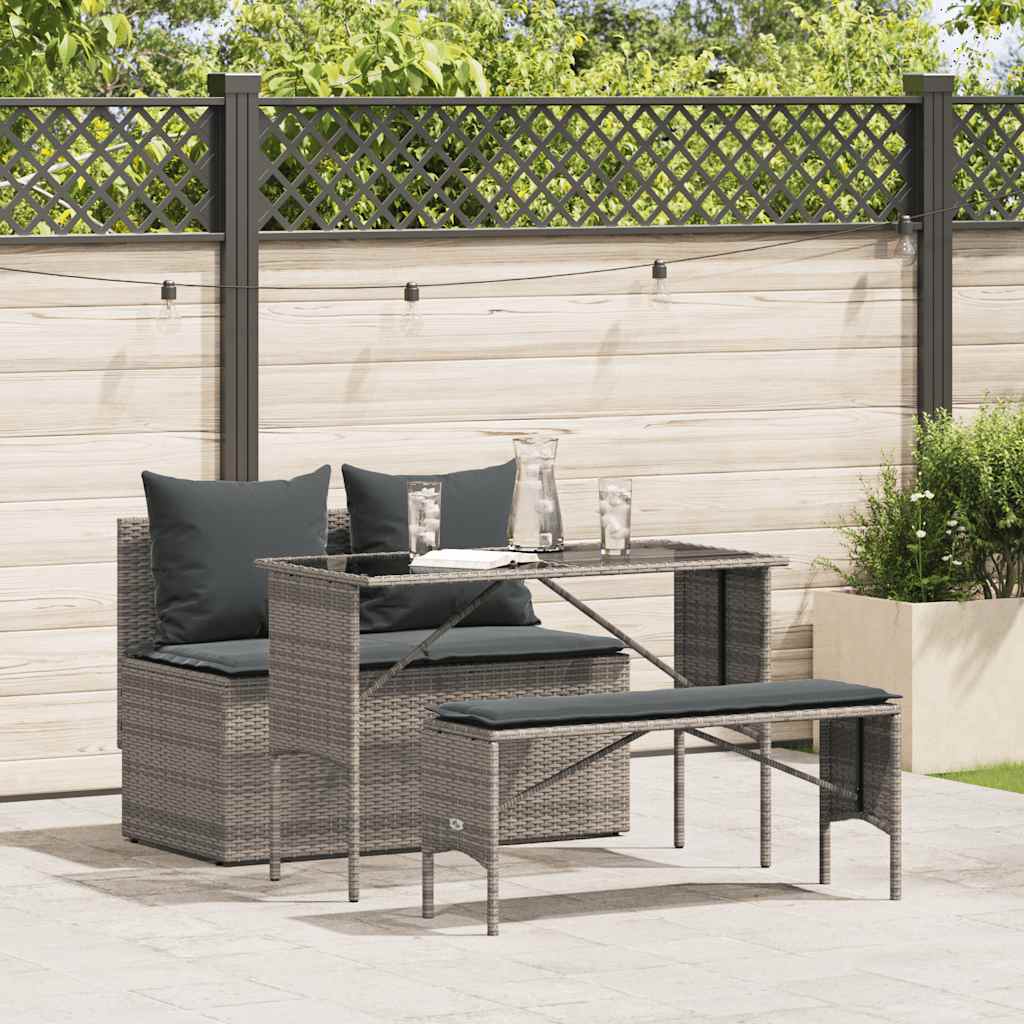 vidaXL 3-delige Tuinset met kussens poly rattan zwart