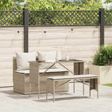 vidaXL 3-delige Tuinset met kussens poly rattan zwart