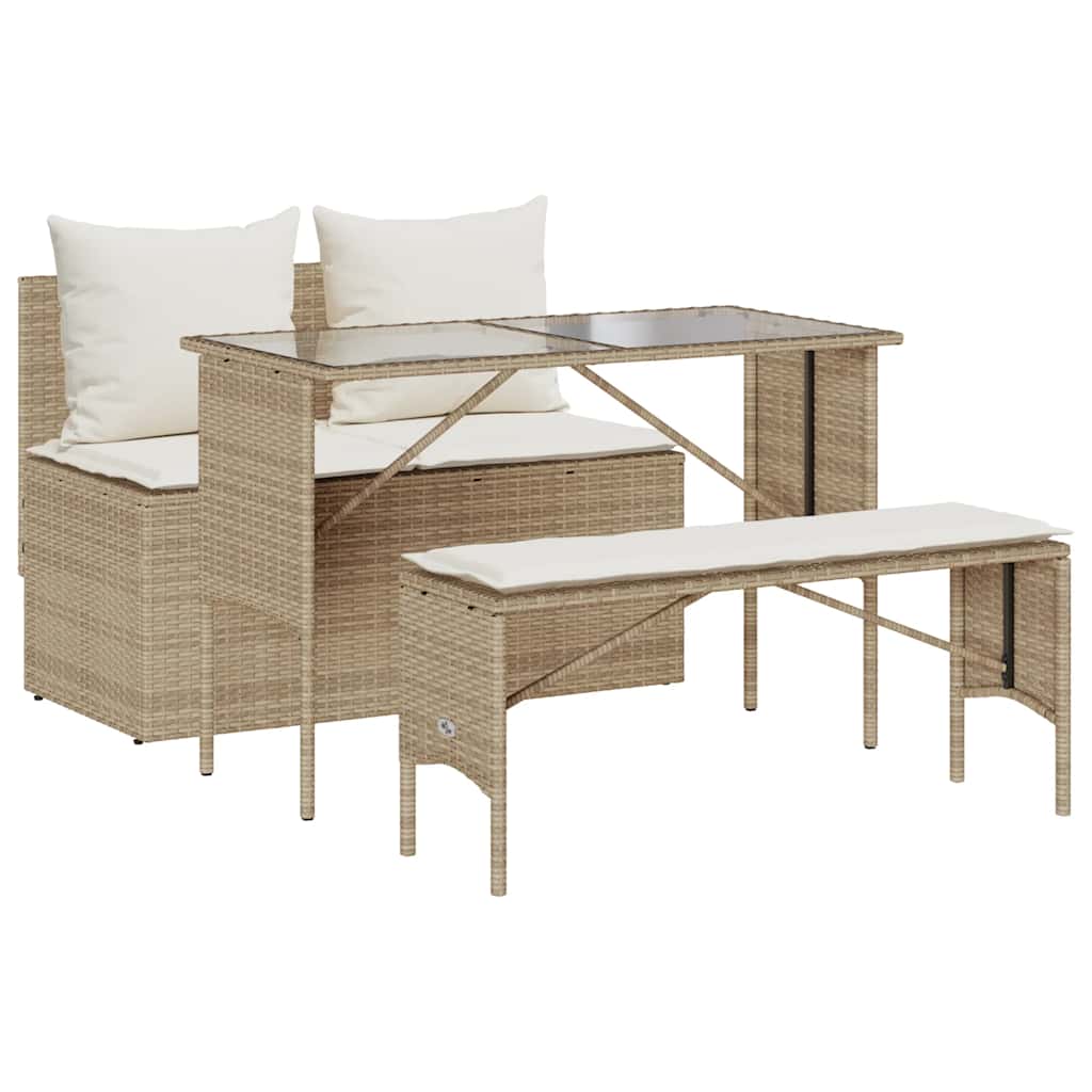 vidaXL 3-delige Tuinset met kussens poly rattan zwart