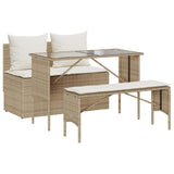 vidaXL 3-delige Tuinset met kussens poly rattan zwart