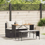 vidaXL 3-delige Tuinset met kussens poly rattan zwart