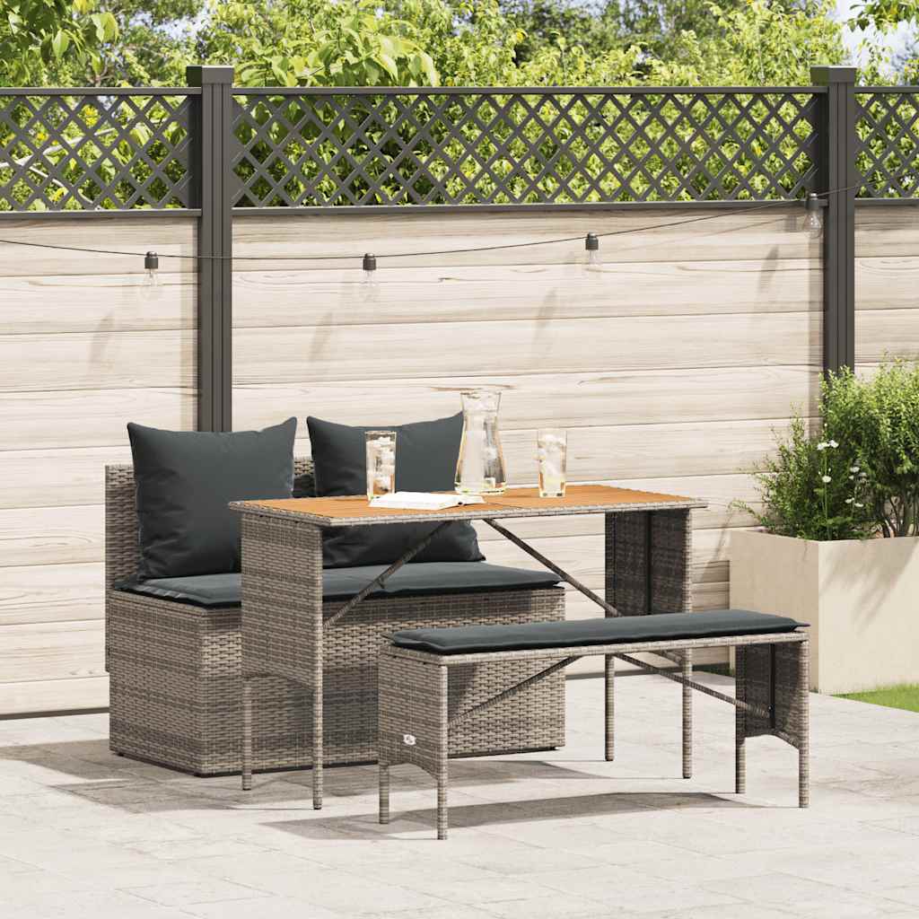 vidaXL 3-delige Tuinset met kussens poly rattan zwart