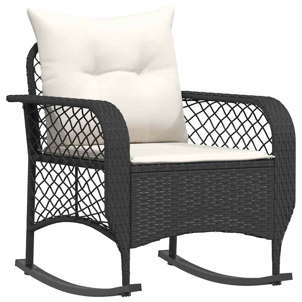 vidaXL Tuinschommelstoel met kussens poly rattan zwart