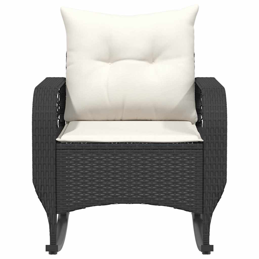 vidaXL Tuinschommelstoel met kussens poly rattan zwart