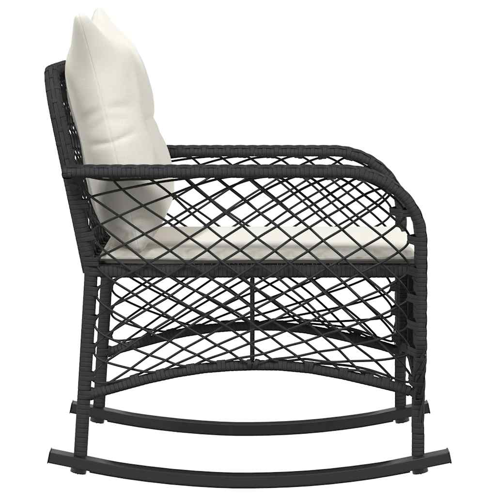 vidaXL Tuinschommelstoel met kussens poly rattan zwart