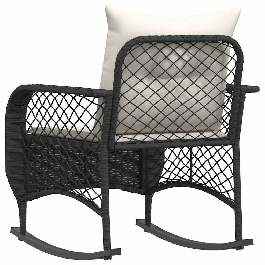 vidaXL Tuinschommelstoel met kussens poly rattan zwart