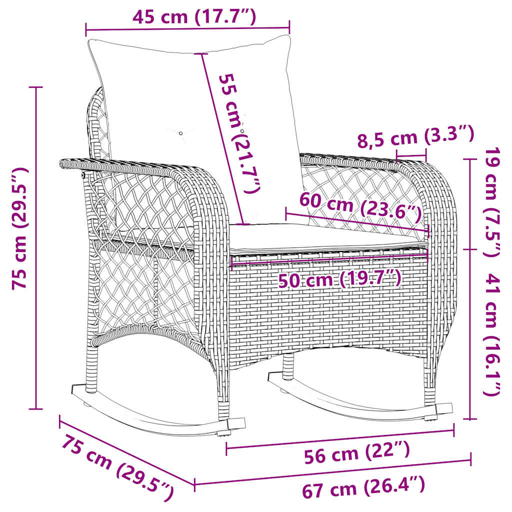 vidaXL Tuinschommelstoel met kussens poly rattan zwart