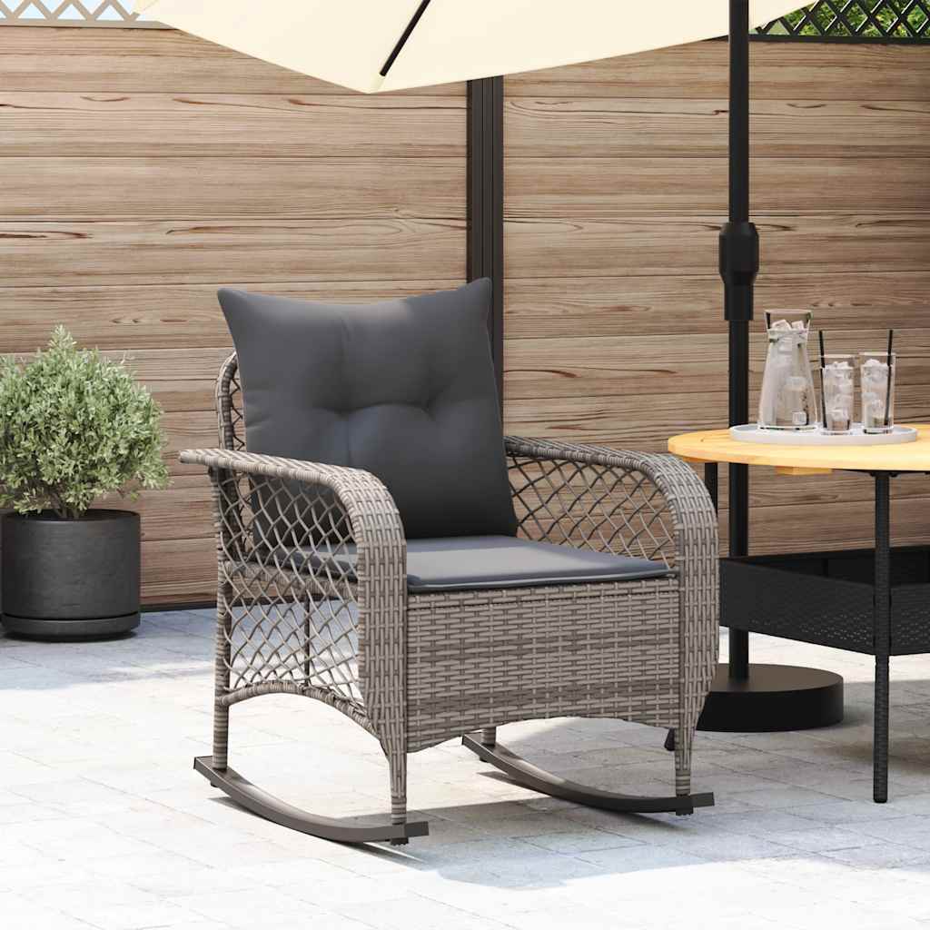 vidaXL Tuinschommelstoel met kussens poly rattan zwart