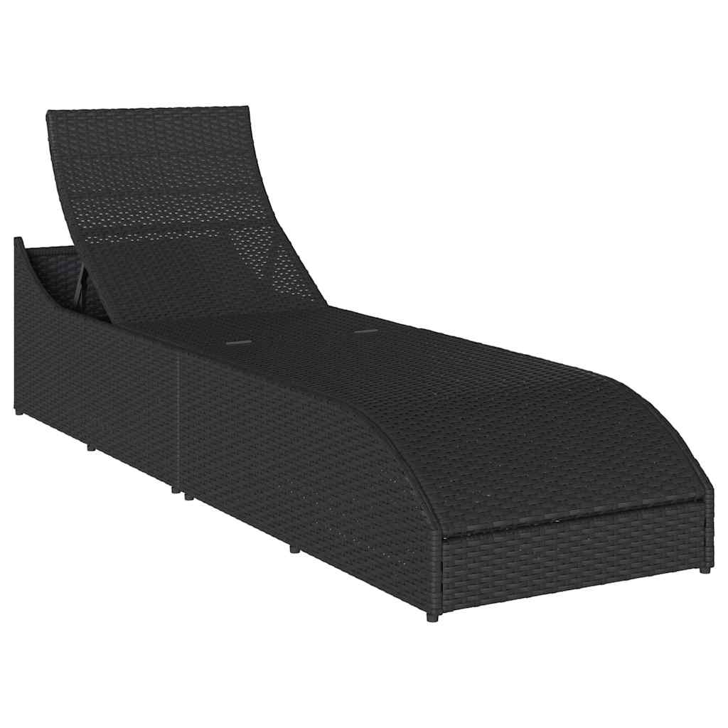 vidaXL Folding Sun Lounger with Cushion Storage Poly Rattan Black