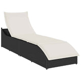 vidaXL Folding Sun Lounger with Cushion Storage Poly Rattan Black