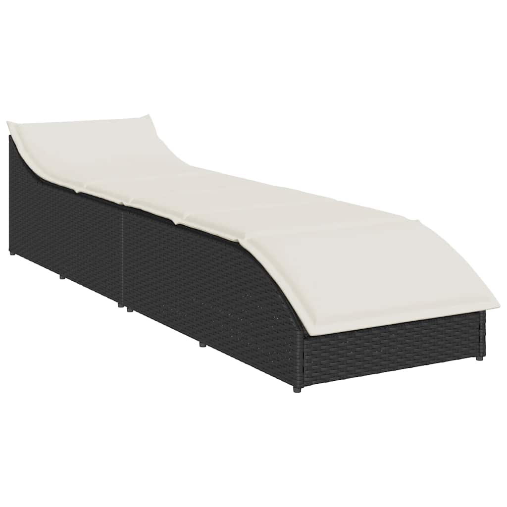 vidaXL Folding Sun Lounger with Cushion Storage Poly Rattan Black