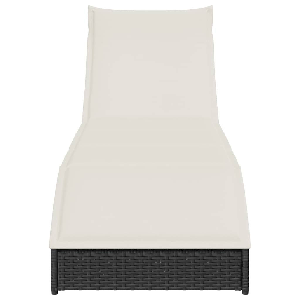 vidaXL Folding Sun Lounger with Cushion Storage Poly Rattan Black
