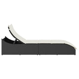 vidaXL Folding Sun Lounger with Cushion Storage Poly Rattan Black