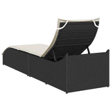 vidaXL Folding Sun Lounger with Cushion Storage Poly Rattan Black