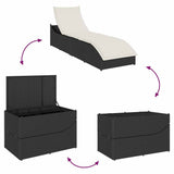 vidaXL Folding Sun Lounger with Cushion Storage Poly Rattan Black