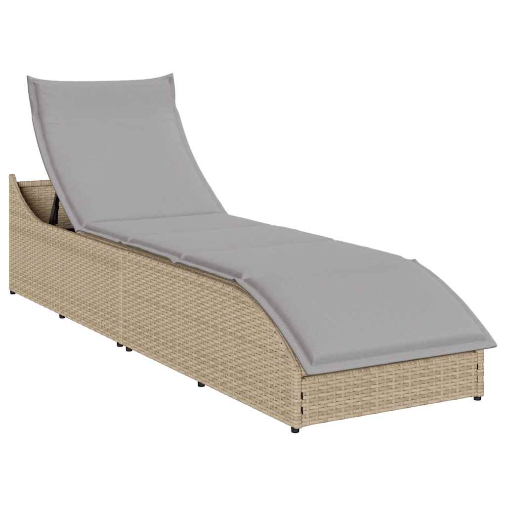 vidaXL Folding Sun Lounger with Cushion Storage Poly Rattan Black