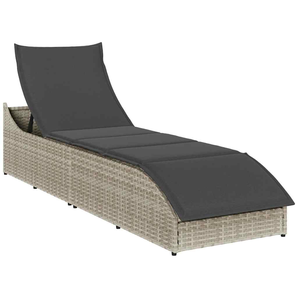vidaXL Folding Sun Lounger with Cushion Storage Poly Rattan Black