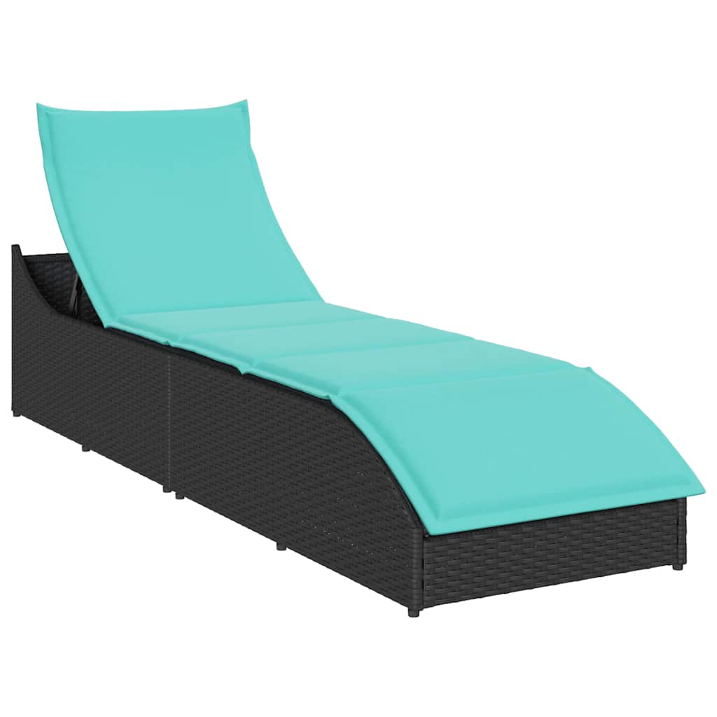 vidaXL Folding Sun Lounger with Cushion Storage Poly Rattan Black
