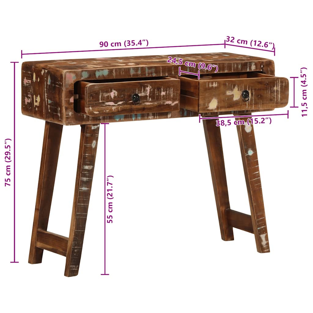 vidaXL Wandtafel 90x32x75 cm massief gerecycled hout