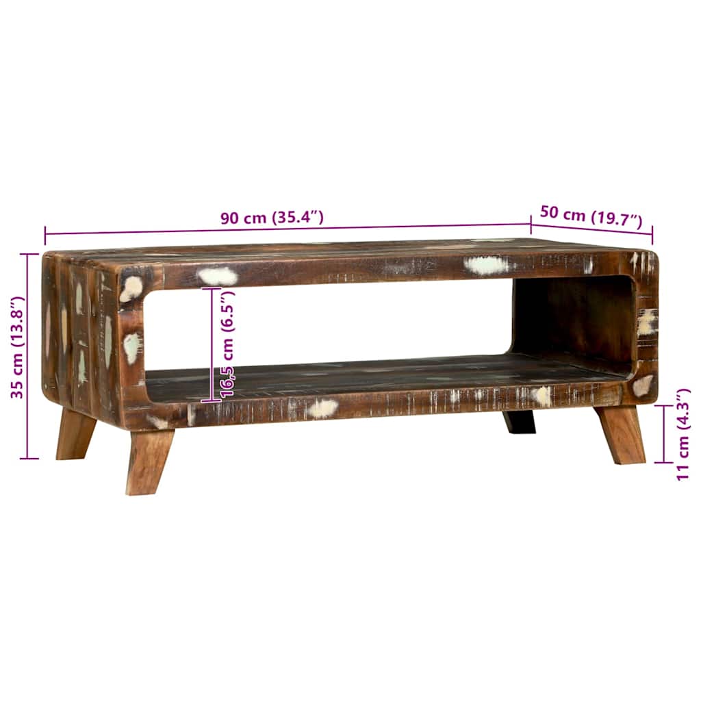 vidaXL Salontafel Multikleur 90 x 50 x 35 cm Massief Gerecycleerd Hout