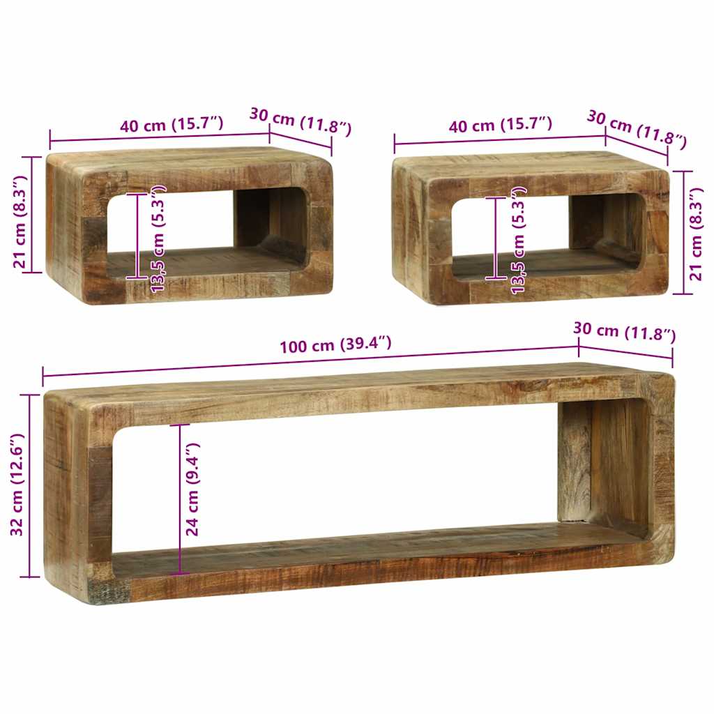 vidaXL TV cabinet set with storage shelf 3 pcs Brown Solid mango wood