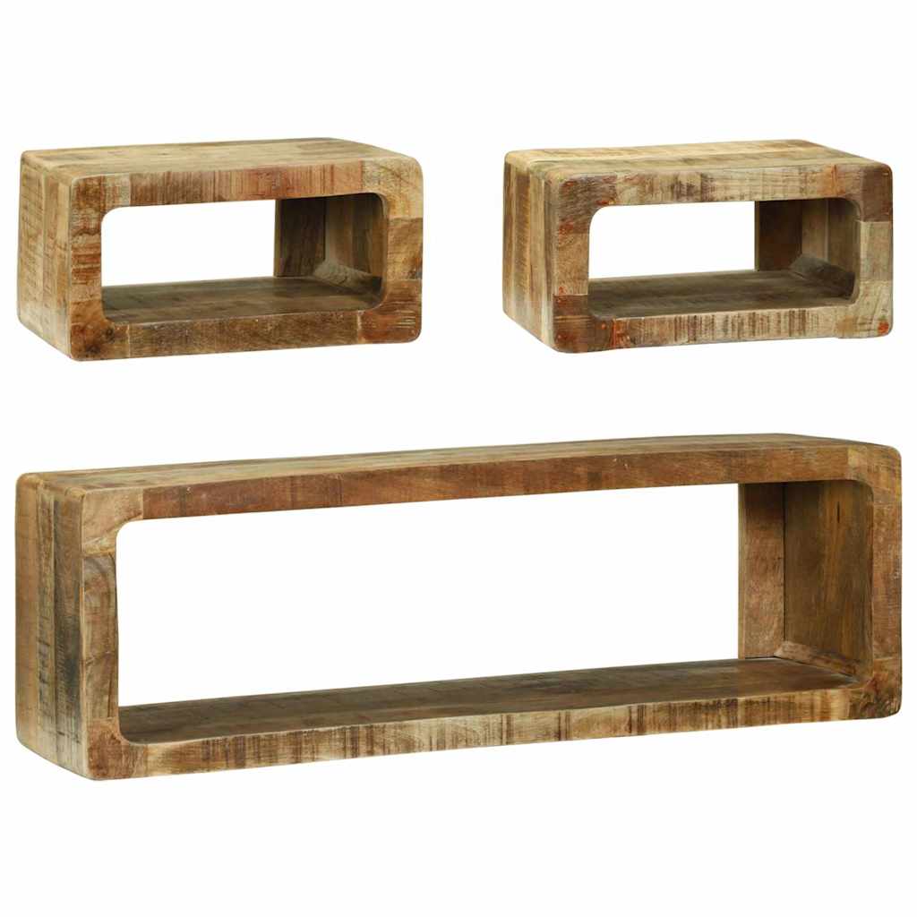 vidaXL TV cabinet set with storage shelf 3 pcs Brown Solid mango wood