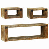 vidaXL TV cabinet set with storage shelf 3 pcs Brown Solid mango wood