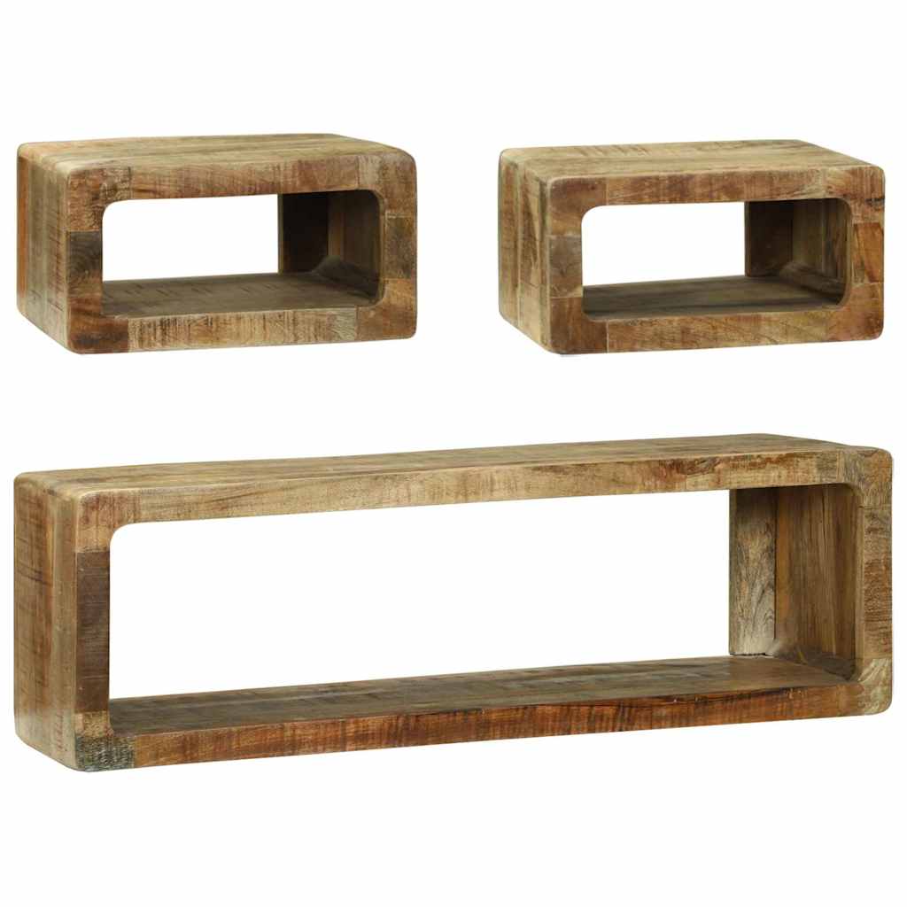 vidaXL TV cabinet set with storage shelf 3 pcs Brown Solid mango wood