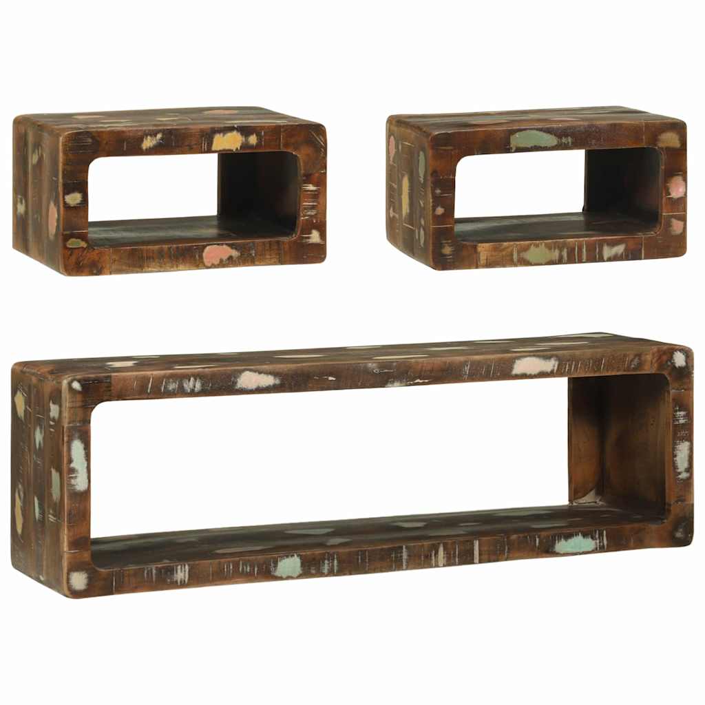 vidaXL TV cabinet set with storage shelf 3 pcs Brown Solid mango wood