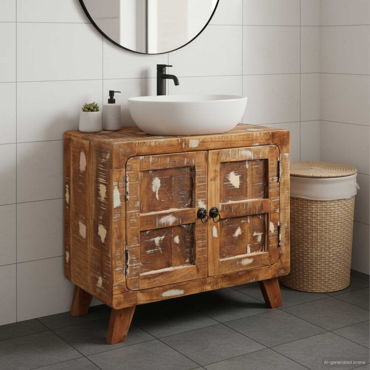 vidaXL Badkamerkast Bruin Massief mangohout en engineered hout
