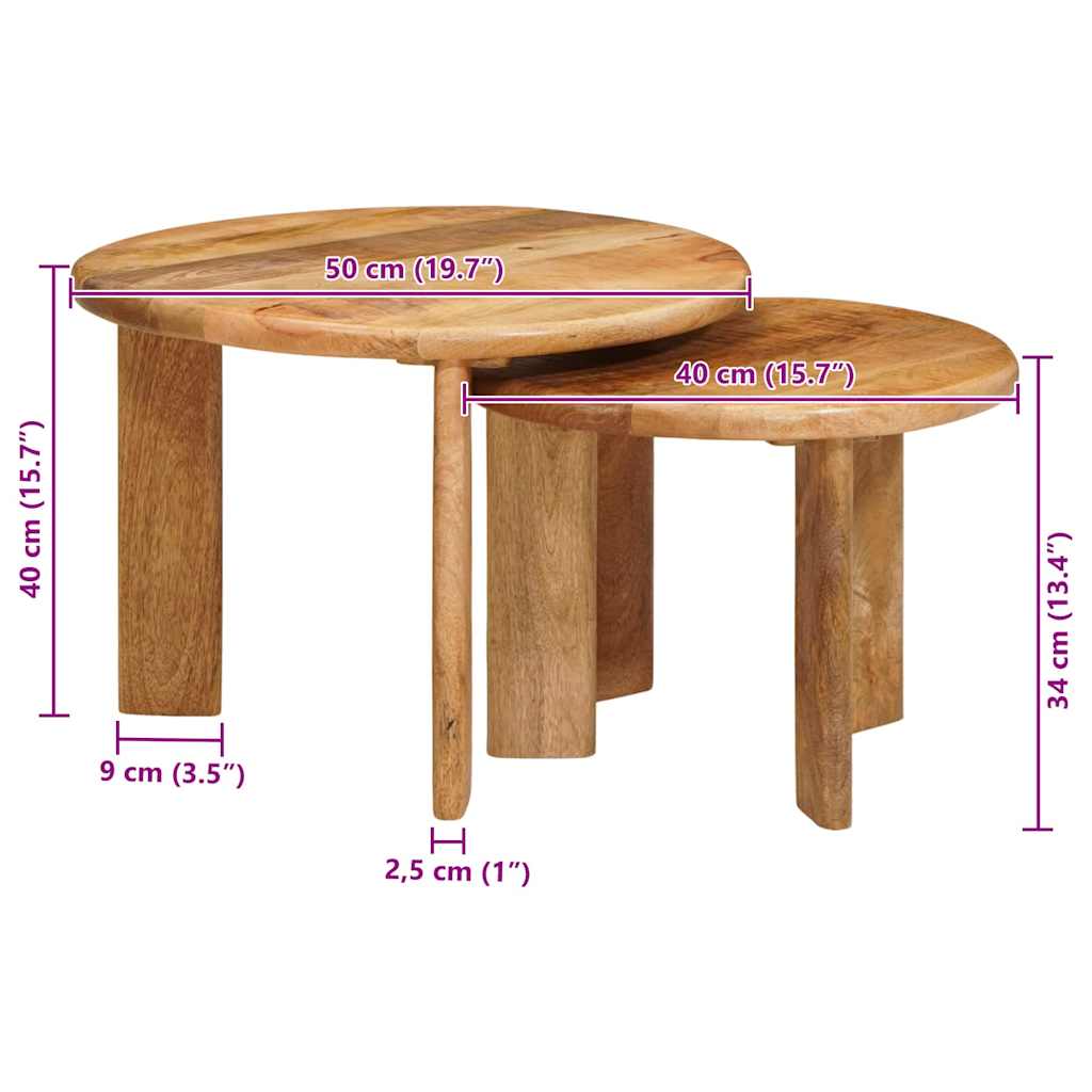 vidaXL Nesting Koffietafels 2 pcs Bruin Massief Mango Hout