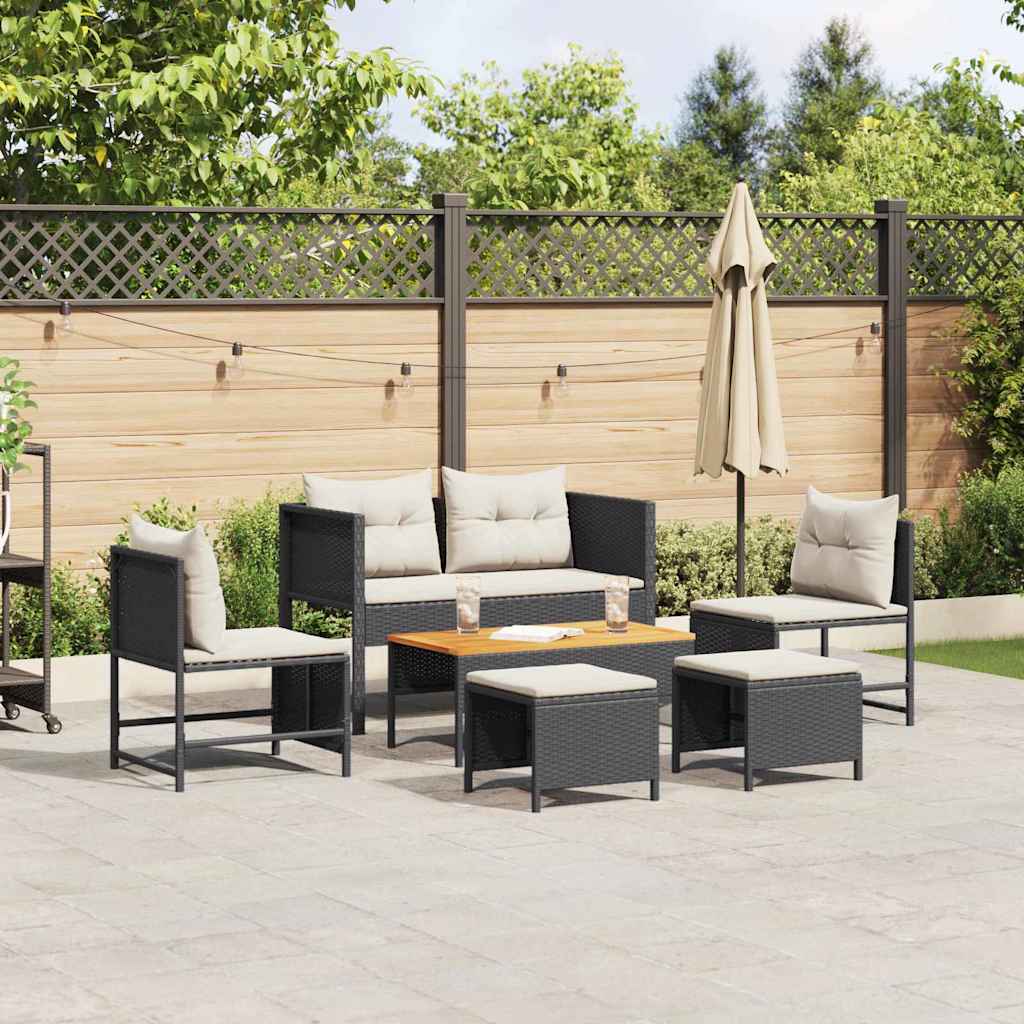 vidaXL Tuinbank Set met kussen 6 pcs Zwart en Crème poly rattan