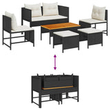 vidaXL Tuinbank Set met kussen 6 pcs Zwart en Crème poly rattan