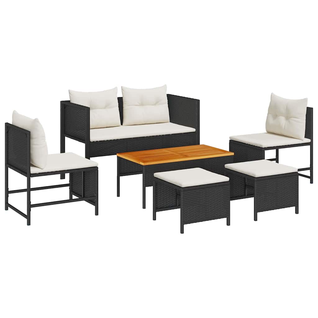 vidaXL Tuinbank Set met kussen 6 pcs Zwart en Crème poly rattan