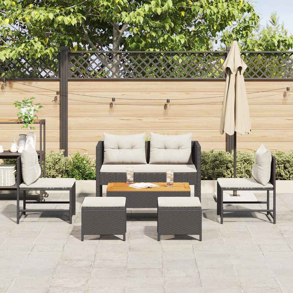 vidaXL Tuinbank Set met kussen 6 pcs Zwart en Crème poly rattan