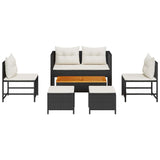 vidaXL Tuinbank Set met kussen 6 pcs Zwart en Crème poly rattan
