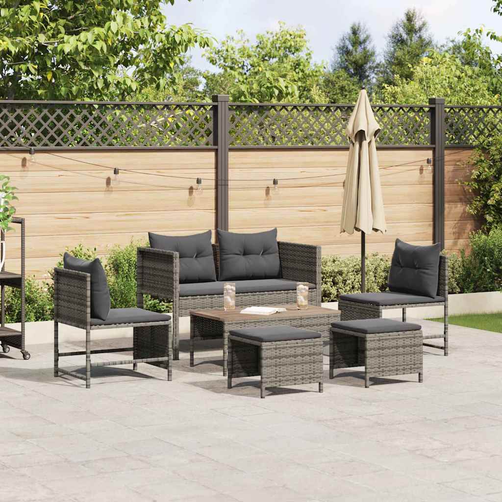 vidaXL Tuinbank Set met kussen 6 pcs Zwart en Crème poly rattan