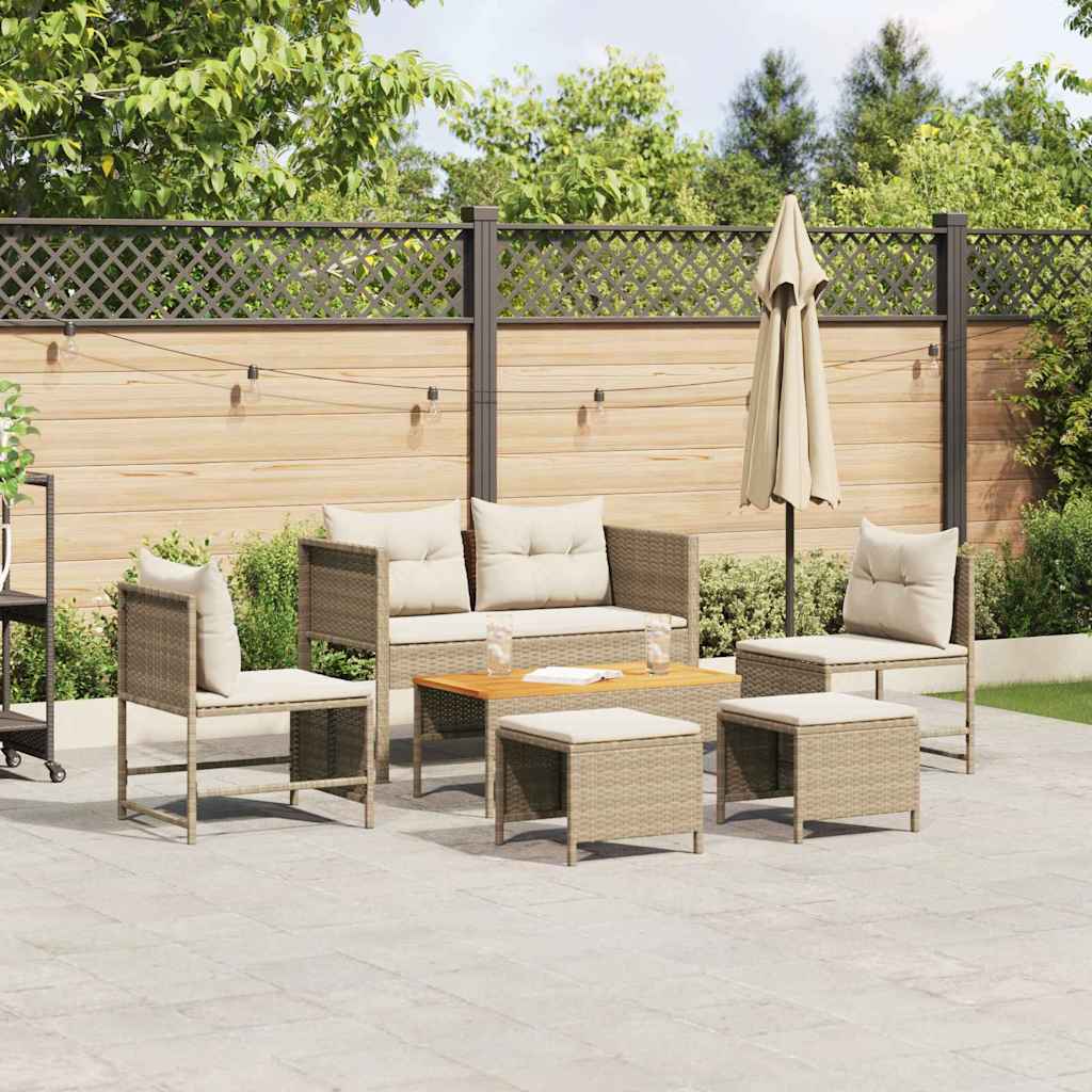 vidaXL Tuinbank Set met kussen 6 pcs Zwart en Crème poly rattan