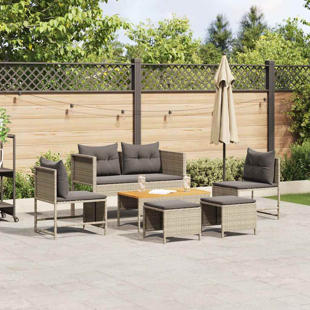 vidaXL Tuinbank Set met kussen 6 pcs Zwart en Crème poly rattan