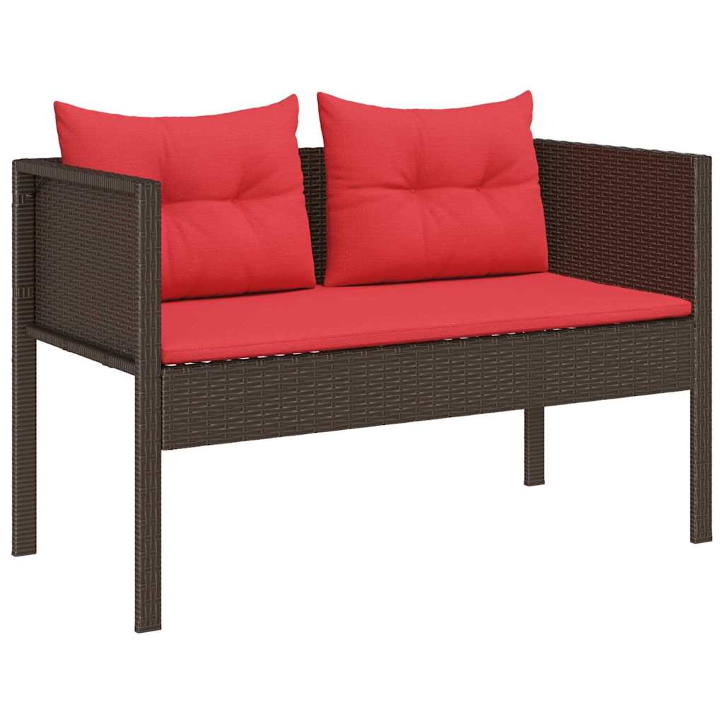 vidaXL Tuinbank Set met kussen 6 pcs Bruin en Rood poly rattan